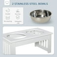 thumbnail image 4 of PawHut 6" Height Small Puppy Dog Feeding Station for Messy Pets, Stainless Steel Elevated Dog Bowls with Modern Wooden Frame, Dog Food Stand Pet Feeding Station, White, 4 of 9