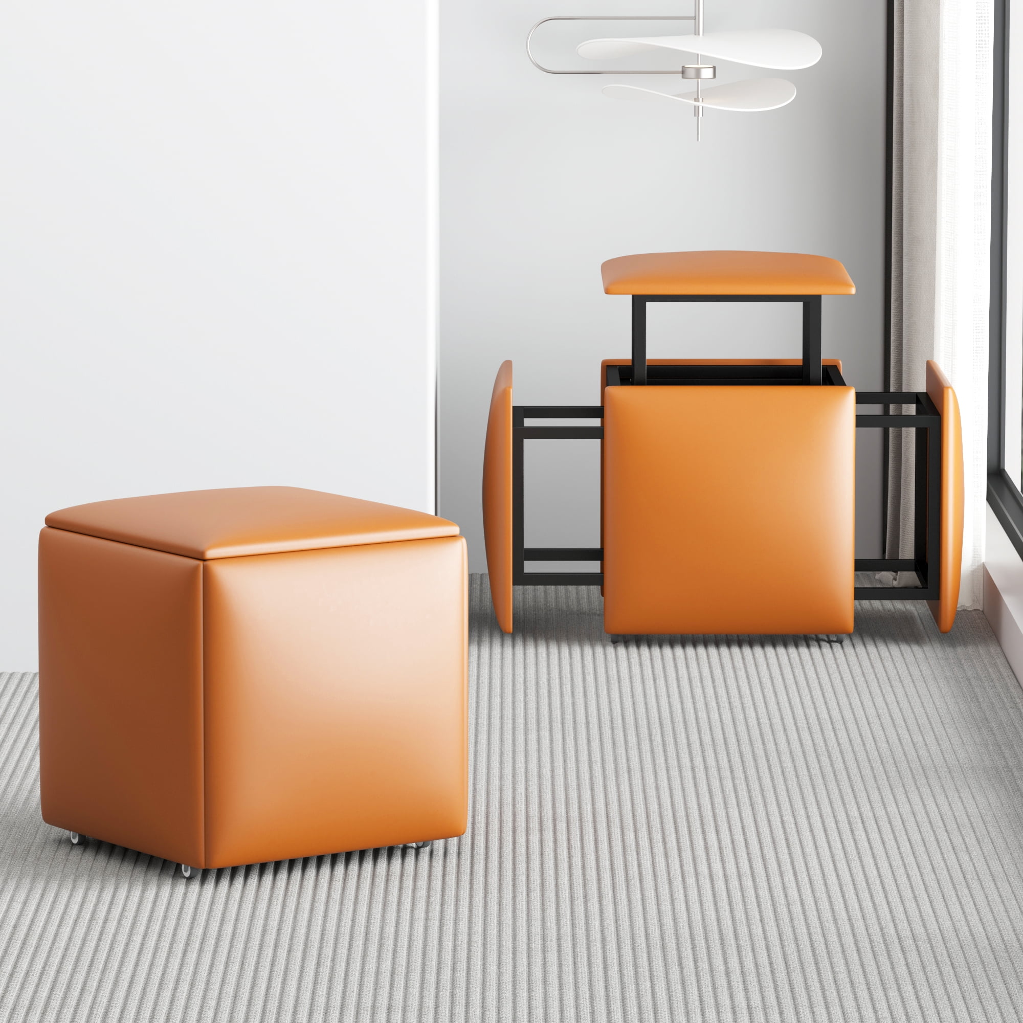 Walsport 5-in-1 Nesting Square Upholstered Ottoman Cube Chair