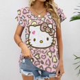 thumbnail image 2 of Hello Kitty Womens Summer Tops Ruffle Short Sleeve Tunic Tops V Neck Loose Fit Flowy T-Shirts, 2 of 7