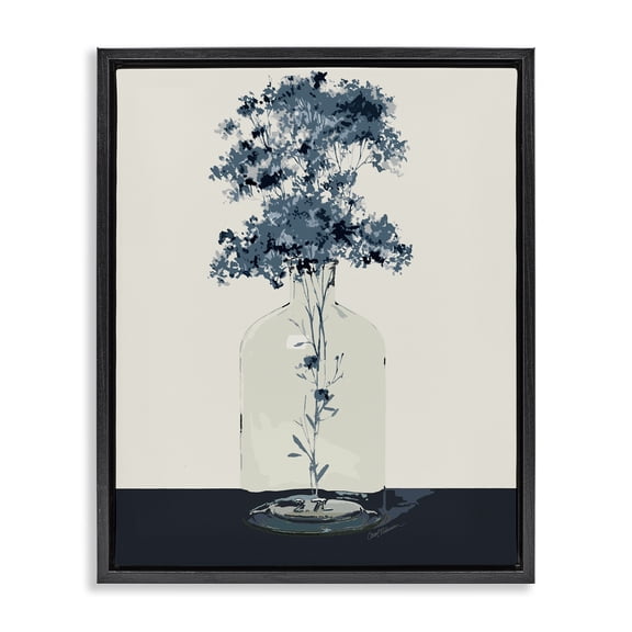 Stupell Industries Blue Nature Sprigs Plants & Flowers Painting Black Floater Framed Canvas Art Print Wall Art, 17 x 21