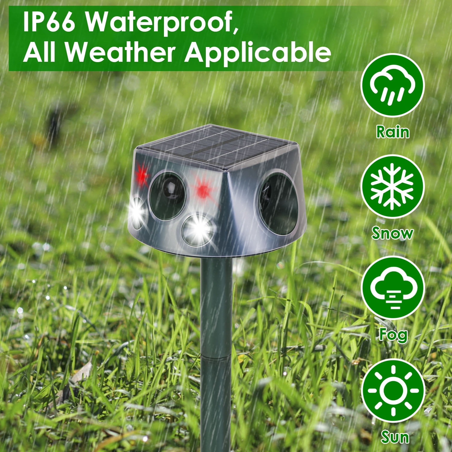 Imountek Solar Animal Repeller Ultrasonic Mole Snake Squirrel Repellent with 3 Modes Motion Sensor