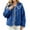 Royal blue, variant on Women’s Peter Pan Collared Fuzzy Jacket Fleece Coat with Striped Trim