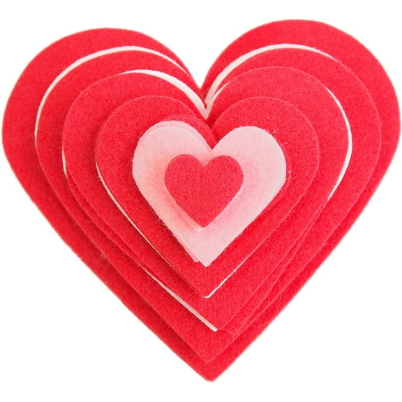 Playfully Ever After 1 to 6 inch Multi-Size Color Pack 24pc Felt Hearts (Red/LightPink)