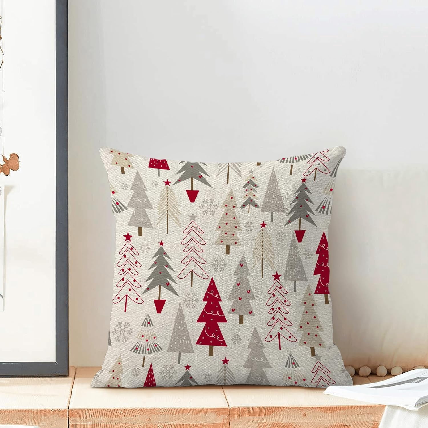 Christmas Pillow Covers 20x20 Set of 2, Colorful Geometric Christmas Tree Throw Pillow Covers Linen Farmhouse Winter Holiday Cushion Case Christmas Decorations for Home Couch Sofa Outdoor