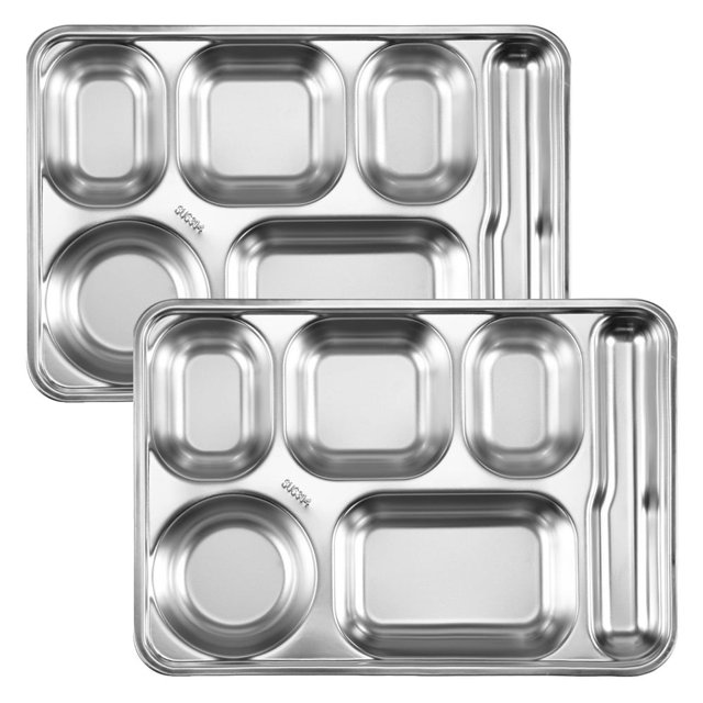Dsseng 2 Pcs Stainless Steel Snack Container 5 Compartments Snack Box Divided Snack Box Container Reusable Meal Prep Container Stackable Food Storage Container for School Home