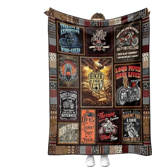 Motorcycle Blankets Super Soft Flannel Fleece Throw Blankets for Bed Sofa and Couch Cool Motorcycle Gifts for Men and Women Fluffy Warm Riding Blankets