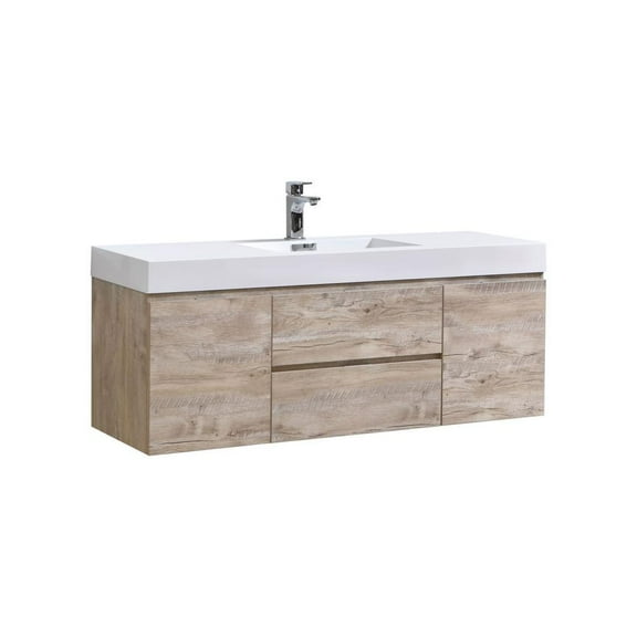 Kubebath Bliss 60" Single Sink Nature Wood Wall Mount Modern Bathroom Vanity