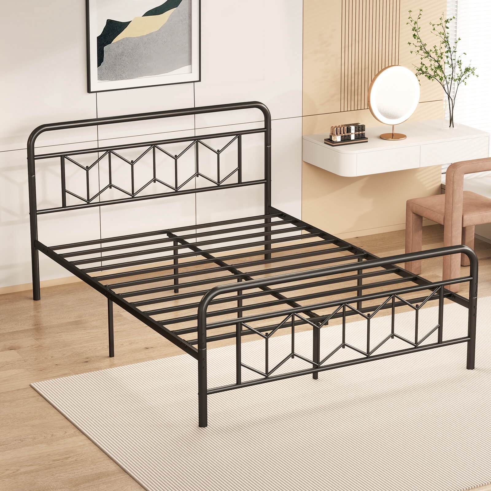 Infans Queen Size Bed Frame Mattress Foundation w/ Headboard 12.5" Under-bed Storage