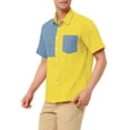 thumbnail image 4 of Unique Bargains Men's Shirts Short Sleeve Summer Cotton Patchwork Button Down Shirts, 4 of 5