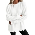 thumbnail image 2 of Crewneck Sweatshirts Women Oversized Scalloped Casual Pullover Long Sleeve Comfort Soft Cute Sweater Relaxed Loose Fit Lightweight Loungewear Athletic Daily Trendy Fall Outfits White L, 2 of 5