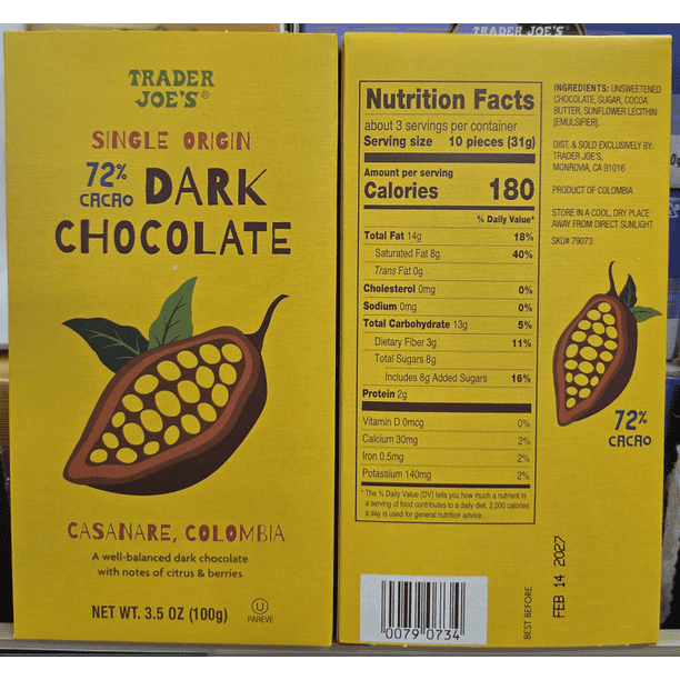 Trader Joe' 72% Dark Chocolate | Snack chocolate supplies