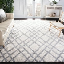 SAFAVIEH Berber Kyle Geometric Shag Area Rug, Cream/Gray, 9' x 12'