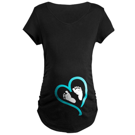 CafePress - Baby Feet Heart Blue Maternity T Shirt - Maternity Dark T-Shirt