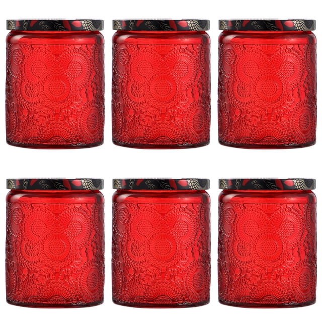 MasteelfCA 6pcs Embossed Glass Candle Container Kits Empty Round Candle Making Mason Jars