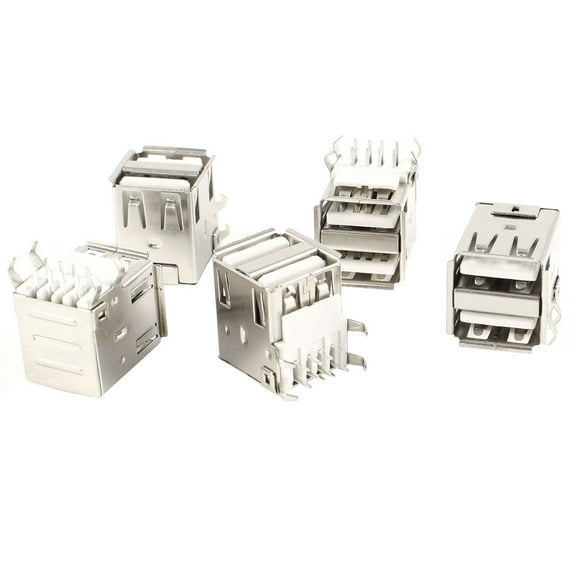 5pcs PCB Mount 90 Degree 8-Pin DIP Twin Double USB A Female Socket Connector