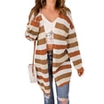 thumbnail image 2 of ZAXARRA Women's Open Front Cardigan Sweaters Fashion Striped Contrast Color Cable Knit Fall Lightweight Outwear Coats, 2 of 4