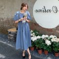 thumbnail image 2 of Vestido de mujer estilo coreano con cuello redondo y manga corta, verano 2022, nuevos vestidos largos de corte A, 2 of 4