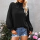thumbnail image 4 of Top con cuello simulado para mujer, Top de manga larga para mujer Top con manga larga acampanada para mujer Blusa de color puro Calidad en la que puedes confiar, 4 of 8