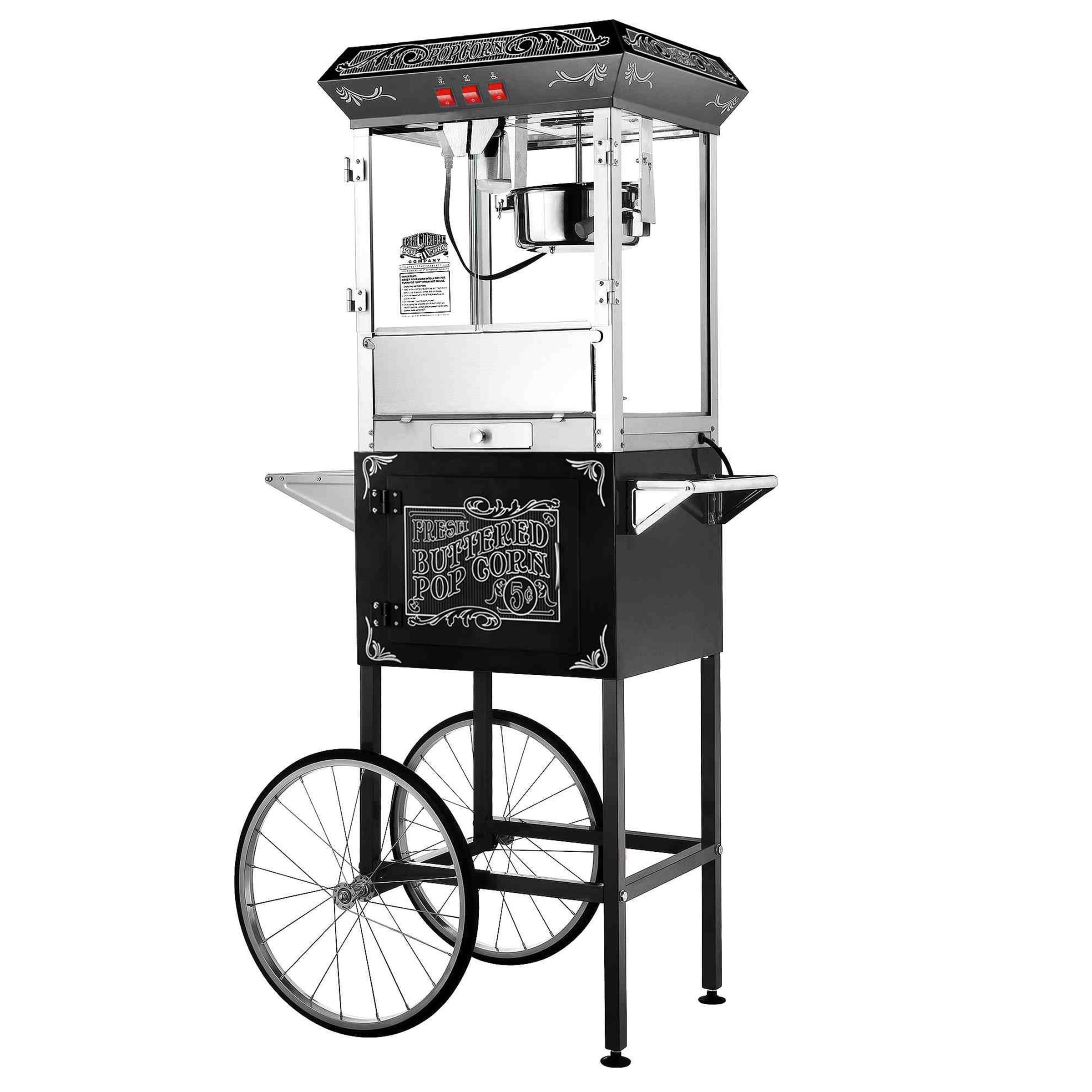 Entcook Commercial Popcorn Machine with Cart, Antique Style Porcorn Popper  with 8 Ounce Kettle 