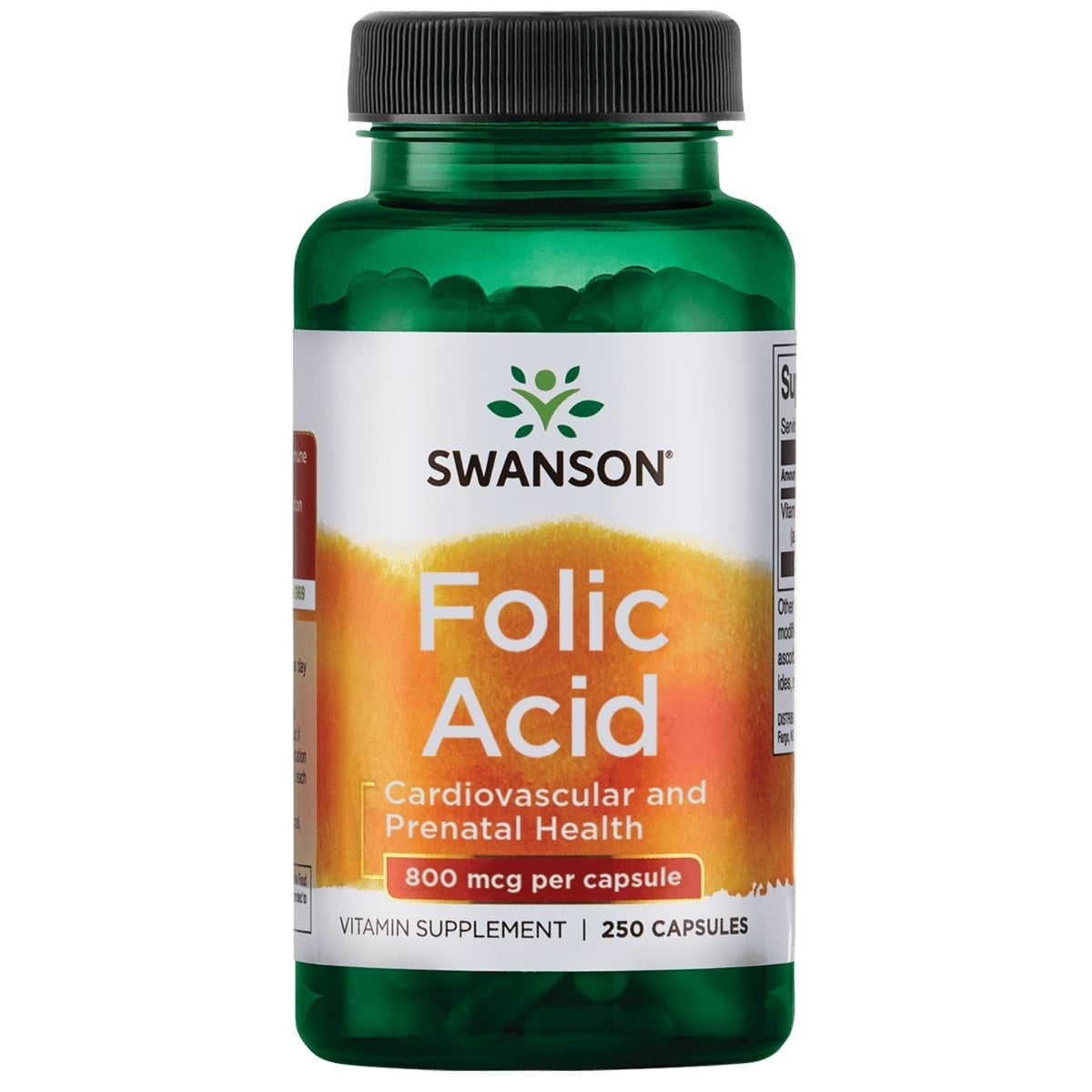 Swanson Folic Acid B-Vitamin Supplement, Supports Prenatal Health & Heart Health, 250 Capsules, 800 mcg