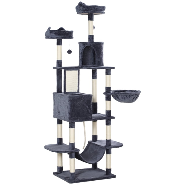 CoSoTower 81" Large Cat Tree w/ Scratching Posts, Condos, Beds, Hammocks, Jumping Platforms, Toy Balls, Rope Cat Toy, Dark Grey