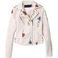 thumbnail image 1 of DoYBSelf Women Floral Print Embroidery Turndown Collar Pu Biker Leather Jacket, 1 of 5