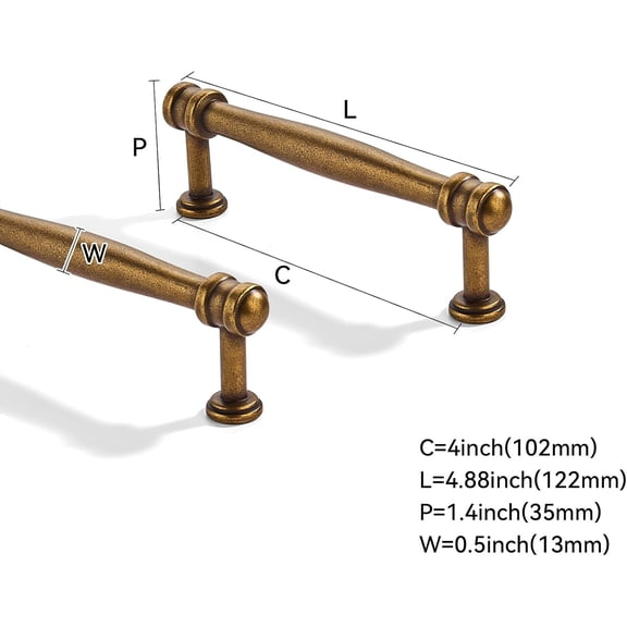 XZHANH-2 Pack 4 inch(102mm) Center to Center Antique Brass Cabinet Pulls Solid Cabinet Hardware Heavy-Duty Drawer Pulls Kitchen Handles for Cabinets Cupboard Handles