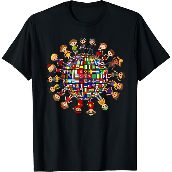 Cultural diversity Kids around the Globe T-ShirtMen and women, Black T-shirt, size: Extra large