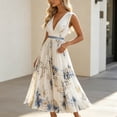 thumbnail image 5 of Amzcrzy Maxi Dresses for Women Summer Sleeveless Floral Pleated Dress Deep V Neck formal Wedding Guest Dresses for Women Fitted At The Waist Flowy Vacation Outfits White S, 5 of 5
