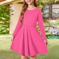 thumbnail image 2 of LTTVQM Casual Dress for Little Girls 4-5 Summer Solid Color Long Sleeve Midi Dress Cute Crew Neck Sundresses Trendy A-Line Dress Hot Pink, 2 of 5
