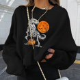 thumbnail image 2 of Chandails en Molleton d'Halloween pour Femmes Imprimé Squelette de Citrouille Surdimensionné Automne Chaud Doux Manches Longues Col Rond Pull Tops, 2 of 5