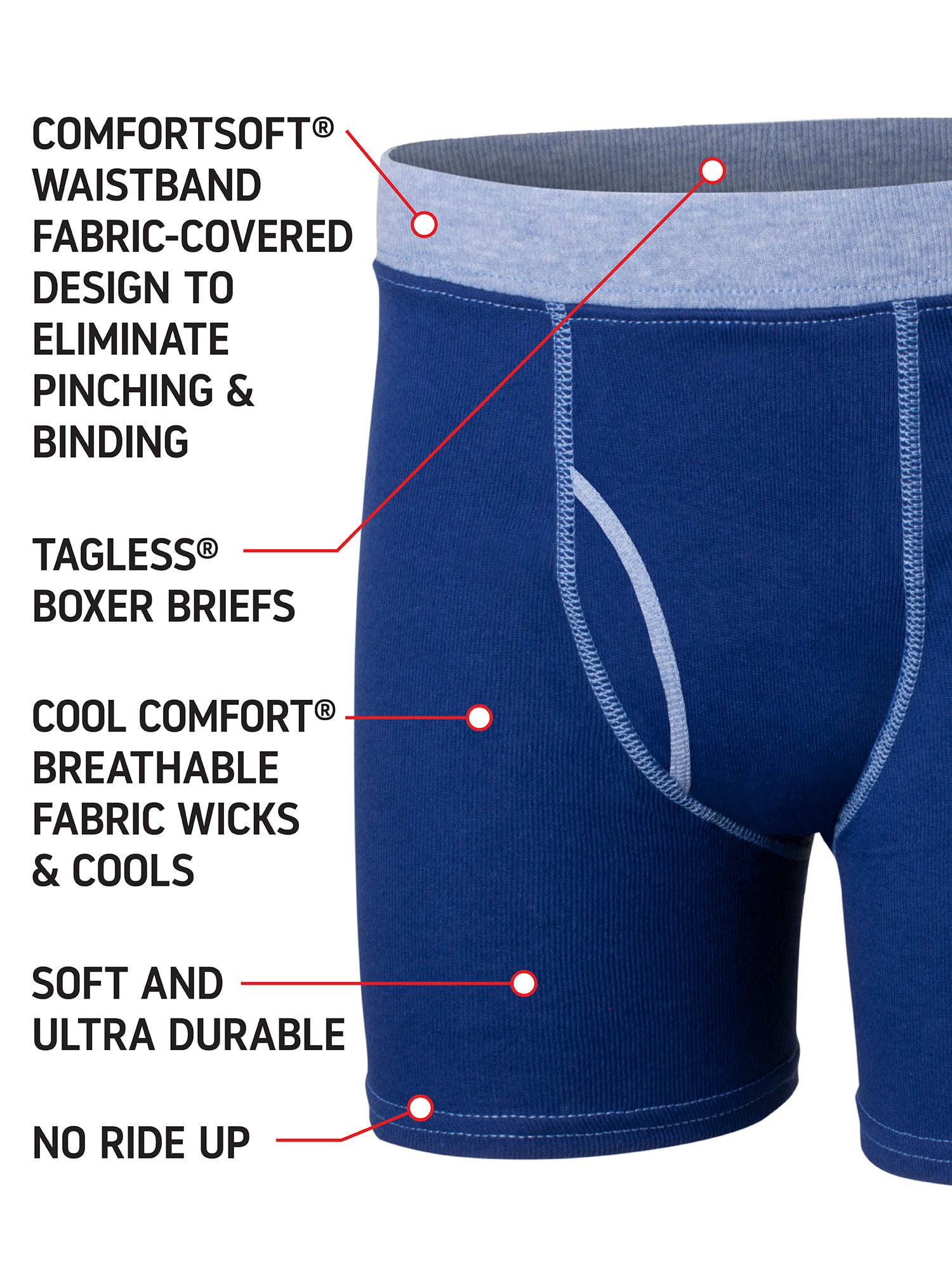Hanes Boys Underwear, 7 Pack Tagless Boxer Briefs, Sizes S-XL