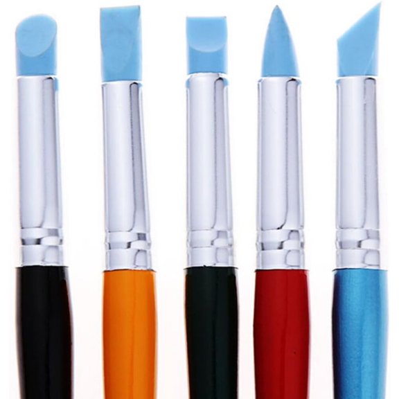 Bao Core Artist Paint Brush Set - 5 pcs Pro. Silicon Brushes Blender (Blue)