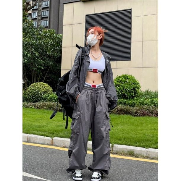 Y2K Women Streetwear Techwear Cargo Korean Harajuku Casual Parachute Pants  for Men Sweatpants Wide Leg Joggers Trousers Clothes