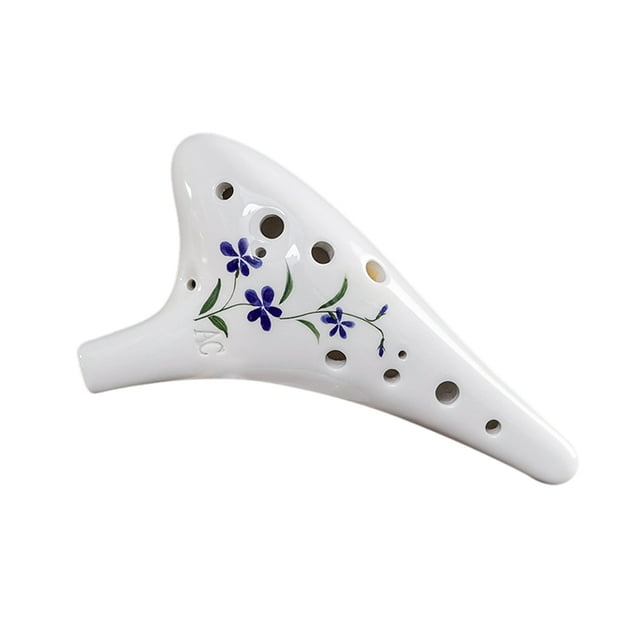 Ocarina 12 agujeros cabeza redonda de cerámica Ocarina Alto C Instrumento musical pintado a mano con cordón de música Puntaje Bolsa protectora para amante y aprendiz de música Tomshoo Ocarina
