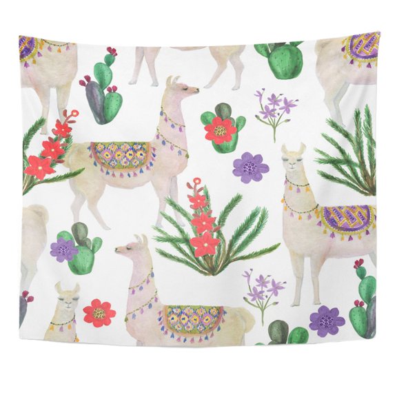 ZEALGNED Peru Watercolor Painting Llamas and Cacti Alpaca America Wall Art Hanging Tapestry Home Decor for Living Room Bedroom Dorm 51x60 inch