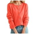 thumbnail image 2 of ClodeEU Womens Round Neck Button Down Knit Sweater,Long Sleeve Soft Classic Basic Knit Cardigan Sweater Orange,Womens Plus M, 2 of 4