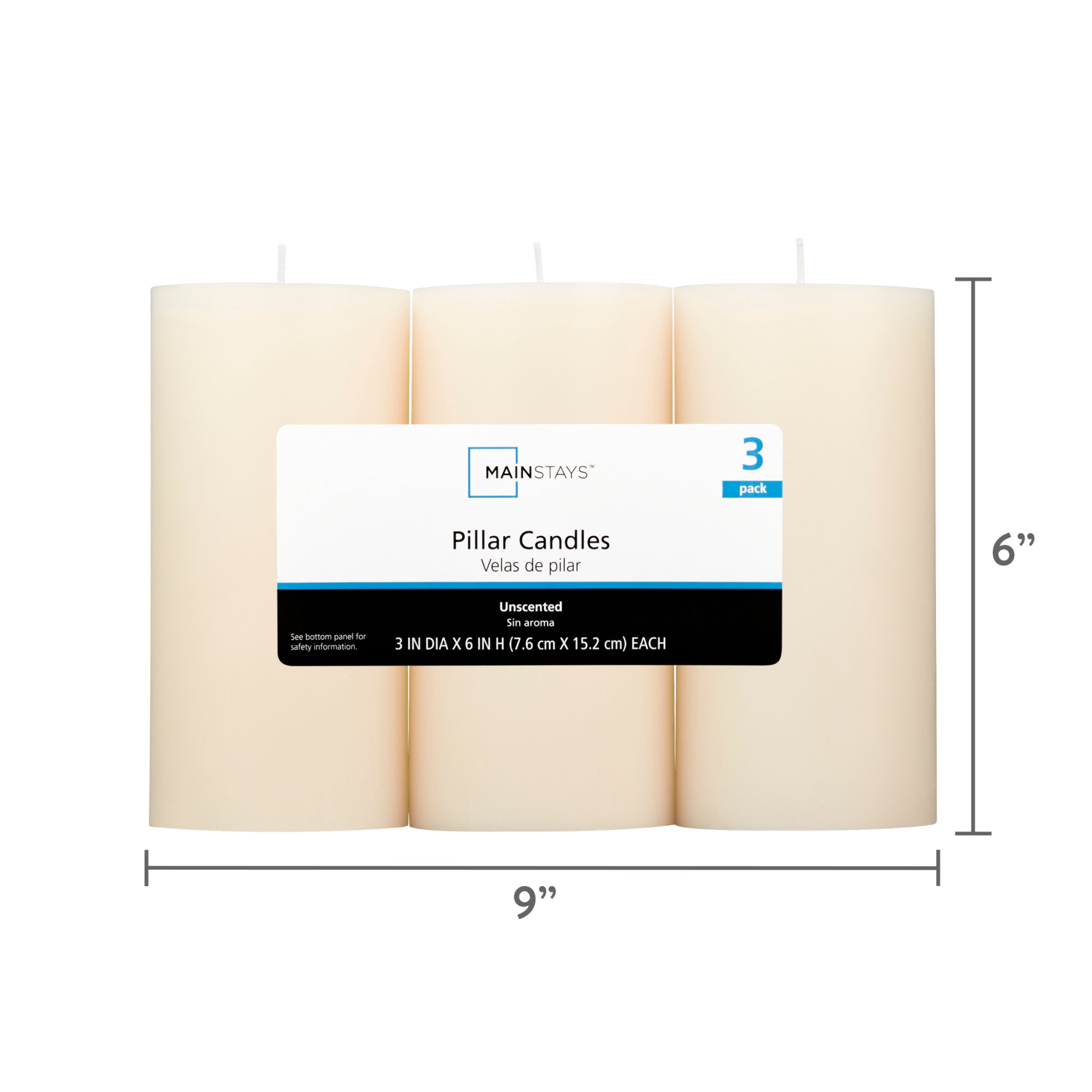 (3 pack) Mainstays Unscented Pillar Candles, 3 x 6 in, Ivory, 3 Count