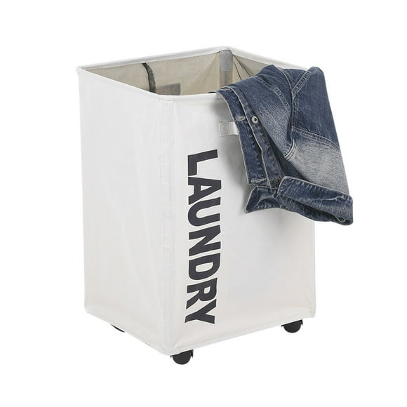 Yeacher Large Foldable Oxford Cloth Laundry Basket Bin Mesh Drawstring Dirty Clothes Hamper with Handles 4 Support Rods Universal Wheels