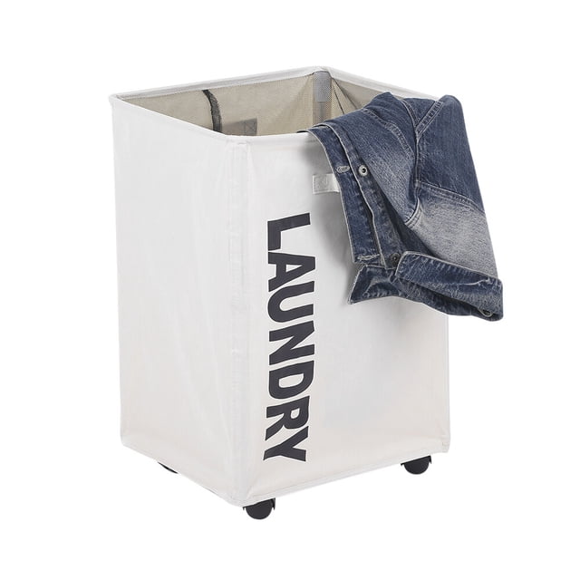 Yeacher Large Foldable Oxford Cloth Laundry Basket Bin Mesh Drawstring Dirty Clothes Hamper with Handles 4 Support Rods Universal Wheels