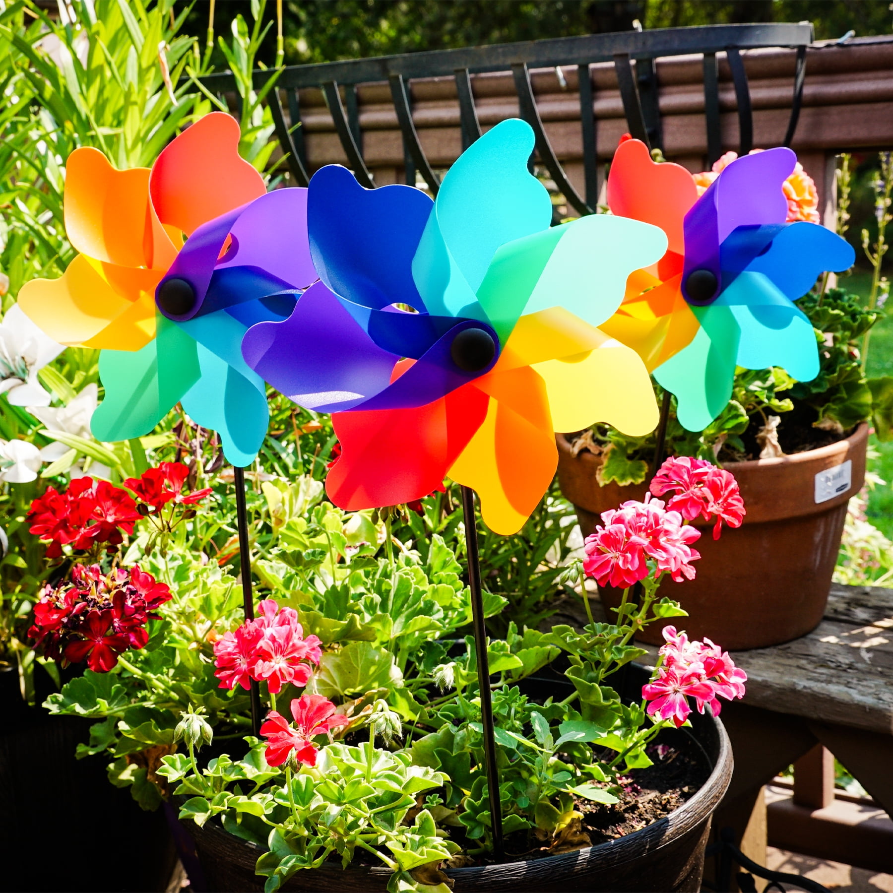 In the Breeze 2864 — Rainbow Poly Petal Pinwheel Spinners (8 PC