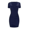 thumbnail image 4 of Summer Dresses for Women Under $10 Fashion Casual Color V-Neck Sexy Slim Short Sleeve Dress, 4 of 6