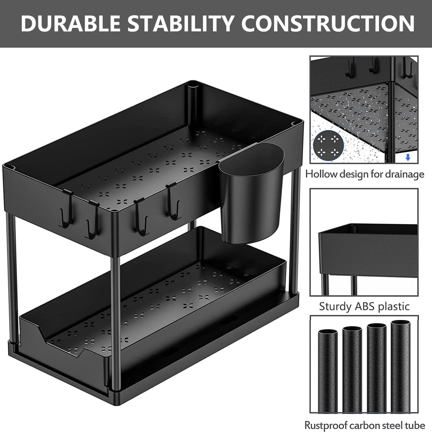DCIGNA Stackable 2-Tie Under Sink Cabinets Organizer With Sliding Storage  Drawer, Under Sink Organizer, Pull