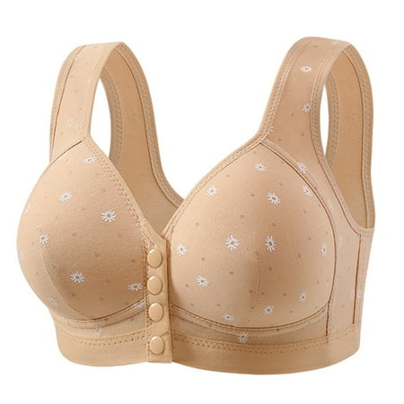 Cqxid525 Sports Bras for Women Women s Front Button Shaped Cup Middle and Elderly Underwear Without Wires Vest Large Size Women s Printed Bra 100 Brown