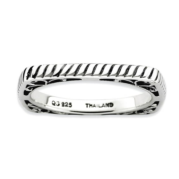2.25mm 925 Sterling Silver Patterned Oxidized Stackable Polished Antiqued Square Ring Size 6 Stackable Ring for Women