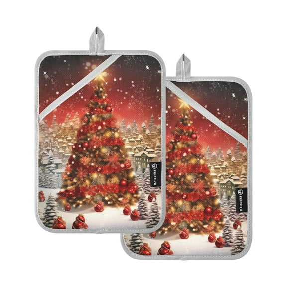 ALAZA Trees Christmas Pot Holders Set of 2 Heat Resistant Kitchen Oven Mitts