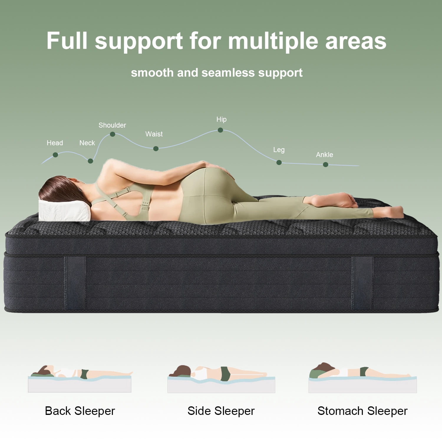 CTQC 12 Twin Mattress Cooling Gel Memory Foam Hybrid Mattress Medium-Firm Breathable Pressure Relief All Black CertiPUR-US Certified Mattress with individually Pocket Springs for Kids and Adults