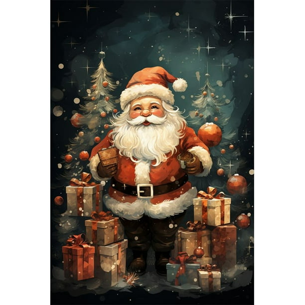 Kit Pintura Por Números Sobre Lienzo Arte Al Óleo Artesanal Imagen Papá Noel Navidad 40x60cm
