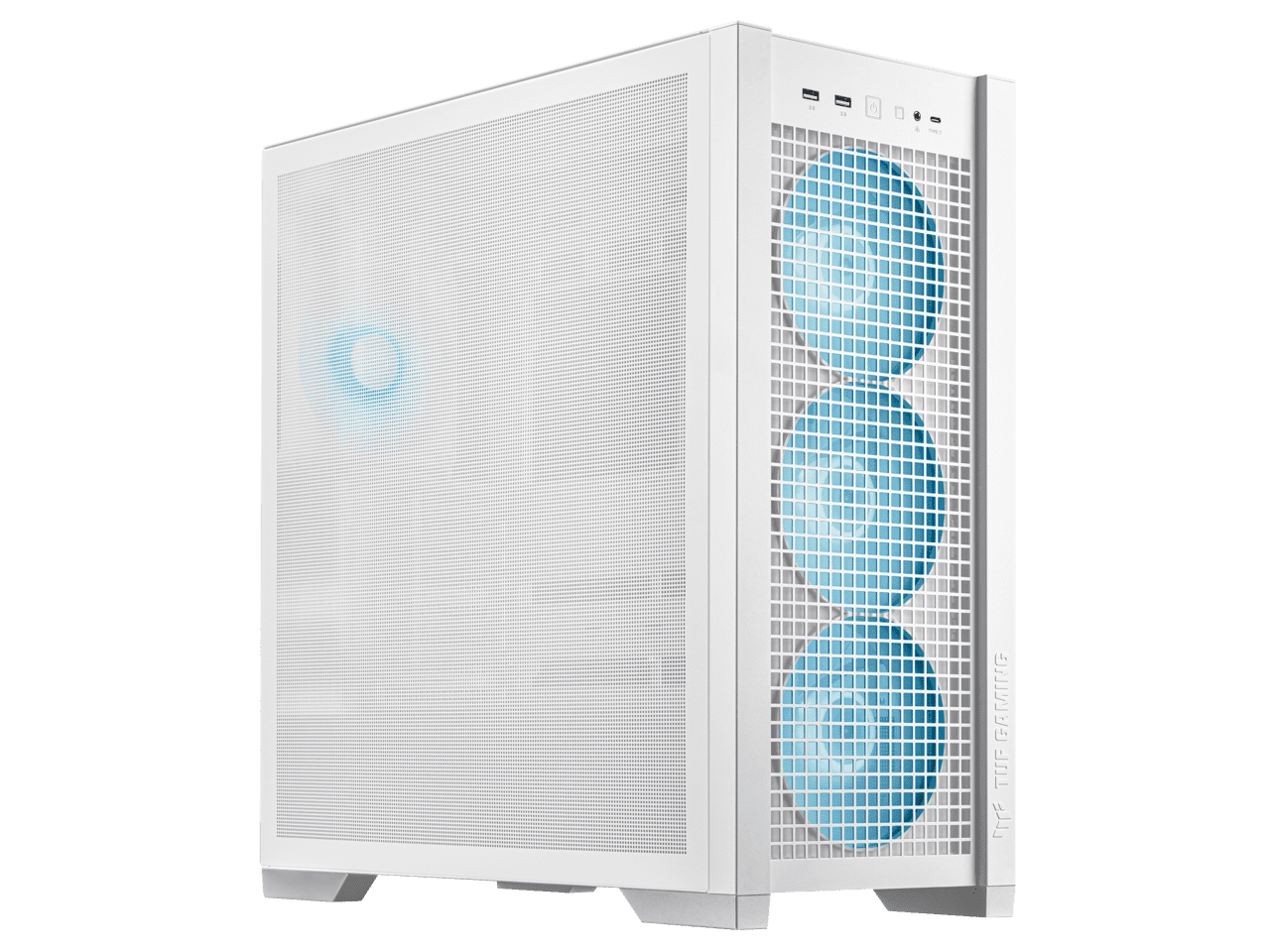 ASUS TUF Gaming GT302 ARGB White Edition ATX Mid-Tower Case Four 140 x 28 mm ARGB fans for high airflow and static pressure, interchangeable side panel, hidden-connector motherboard support