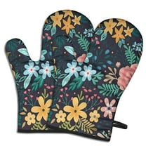 Cute Oven Mitts,Pioneer Flower Floral Print Pattern Oven Mitt 2-Pack Set,Kitchen Gloves for Oven,Heat Resistant Oven Mitts 7.7"x12"